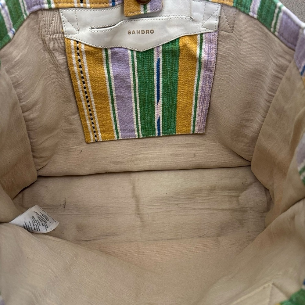 Sandro Green Purple Multicolor Yellow Striped Dual Top‎ Handle Tote Bag - Picture 6 of 10